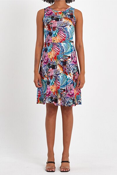 ESPİNA Multicolored A-Line Mini Knitted Patterned Dress