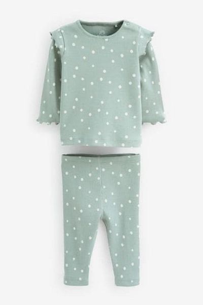 Next Baby 100% Cotton Pink Green 3-Piece Top and Bottom Set