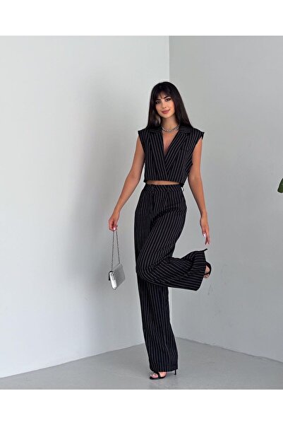 Bella Breeze Double Breasted Collar Jacket and Crop Pants Suit - Zero Sleeve