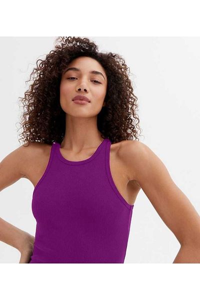 GÖZDE GİYİM Women's Purple Undershirt Cotton Halter Collar Flexible Knitted Undershirt