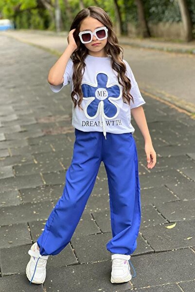 Riccotarz Girl's Crew Neck Blue Tracksuit with Printed Rope Detail