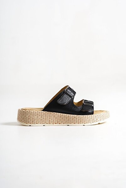 Modabuymus Marta Papuci de zi cu zi cu dublu bandă din piele naturală cu talpă groasă