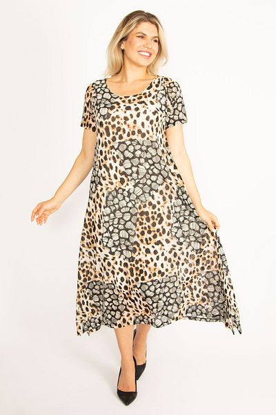 Şans Women's Plus Size Leopard Lined Tulle Dress 65n34439