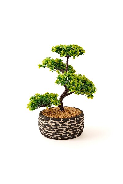 objevi Floare Artificială Bonsai Meri în ghiveci decorativ - Negru / Verde - 20x20x36 cm