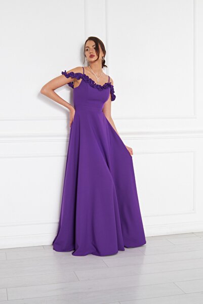 NO48 Rochie de seară maxi evazată din țesătură țesătă cu bretele reglabile