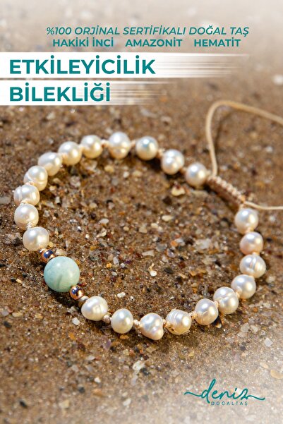 Deniz Doğal Taş Certified Influencer Bracelet with Natural Stone - Amazonite, Pearl, Hematite