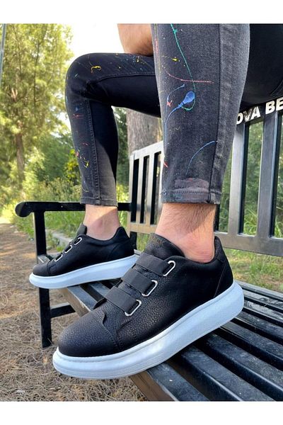 Joy Man J889 Pantofi sport pentru bărbați, fără șireturi, elastice, cu 3 dungi, talpă ortopedică, BT Black