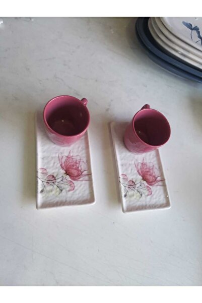 Keramika 4 Pieces Coffee Cup for 2 People Pink