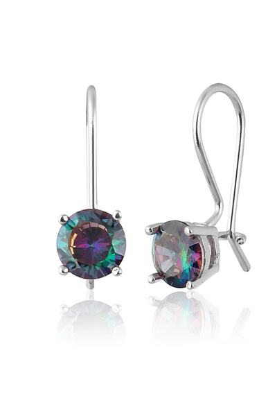 Zanaatsilver 925 ayar Gümüş Mistik Topaz taşlı 6 mm Tektaş Mengeç küpe