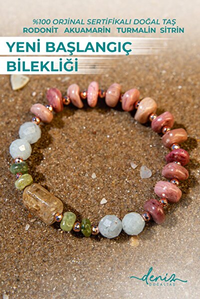 Deniz Doğal Taş سوار جديد للمبتدئين - حجر طبيعي معتمد، الرودونيت، التورمالين،...