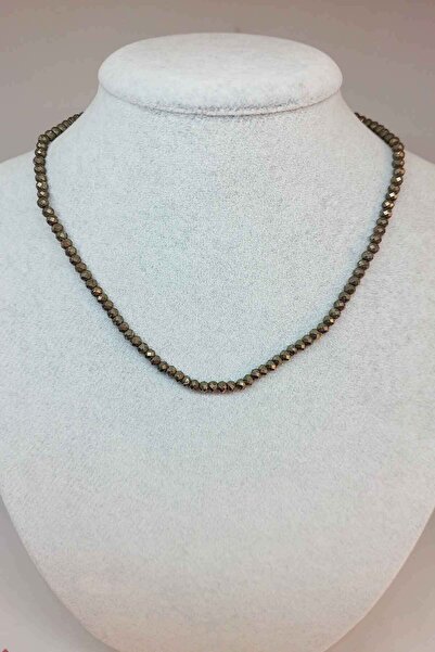Yasamtohumu Pirit Taşı Rondela Faset Kesim 4*3mm Kolye (SABİT KLİPSLİ)