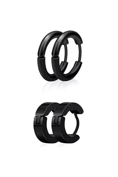 Jaida Moda Unisex 316l Stainless Steel Set of 2 Steel Hoop Earrings