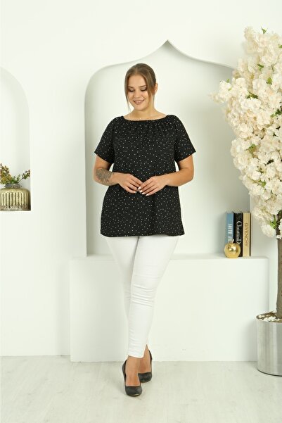 HÜLYA BUTİK DOT PATTERNED MADONNA BLOUSE