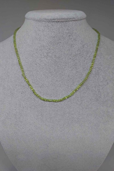 Yasamtohumu Peridot (ZEBERCET) Taşı Küp Şekilli 2.5mm Kolye (SABİT KLİPSLİ)