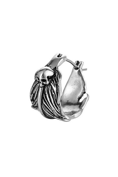 Jaida Moda Unisex Silver Skull Detailed Gothic Design Steel Hoop Earrings