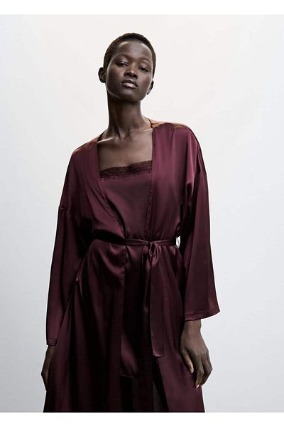 MANGO Woman Rochie cu centură cu suprafață de satin