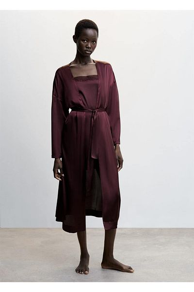 MANGO Woman Rochie cu centură cu suprafață de satin