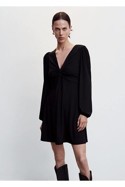 MANGO Woman Black Dress with Knot Detail