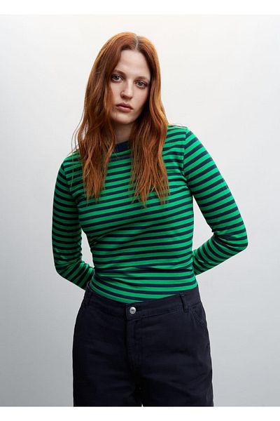 MANGO Woman Tricou cu dungi 100% bumbac