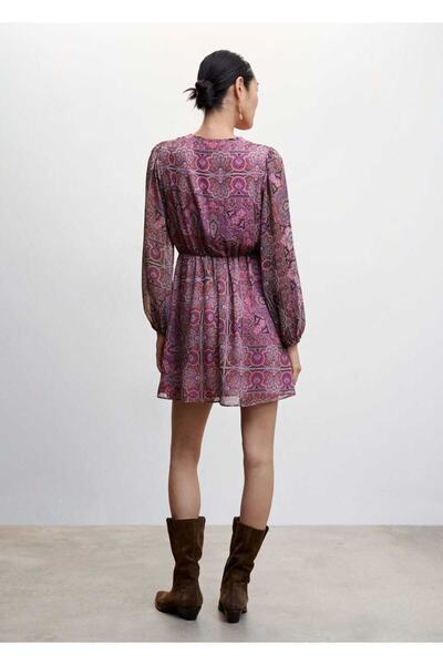 MANGO Woman Düğmeli Şal Desenli Elbise