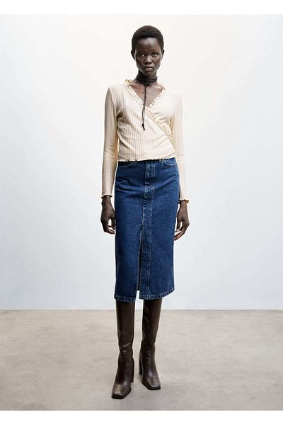 MANGO Woman Wrap Cut Bow T-Shirt