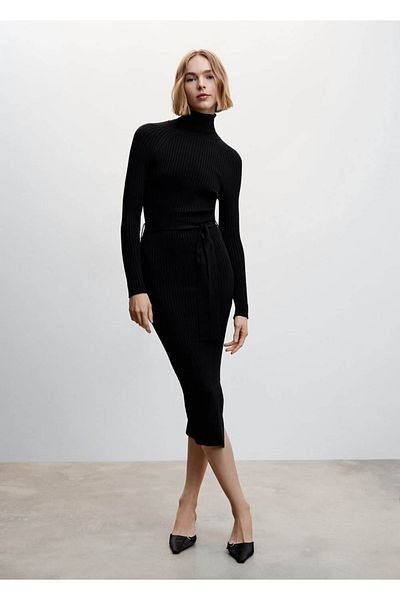 MANGO Woman Ριμπ Φόρεμα με λεπτομέρεια κόμπων