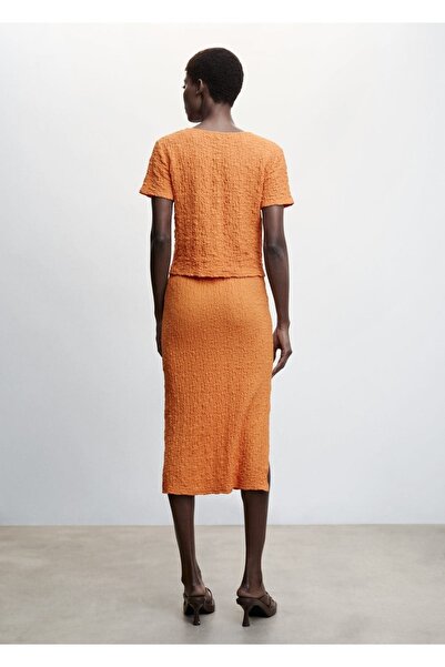 MANGO Woman Dokulu Yırtmaçlı Etek
