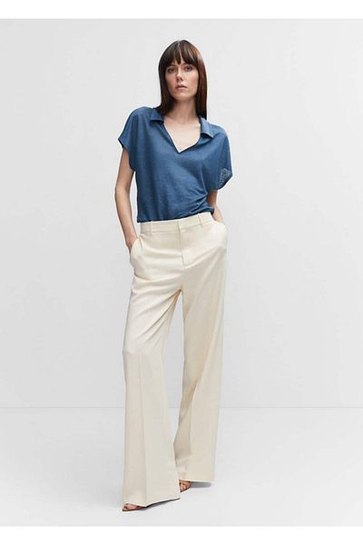 MANGO Woman Tricou polo din in cu decolteu în V