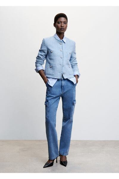 MANGO Woman Jachetă din tweed cu buzunare