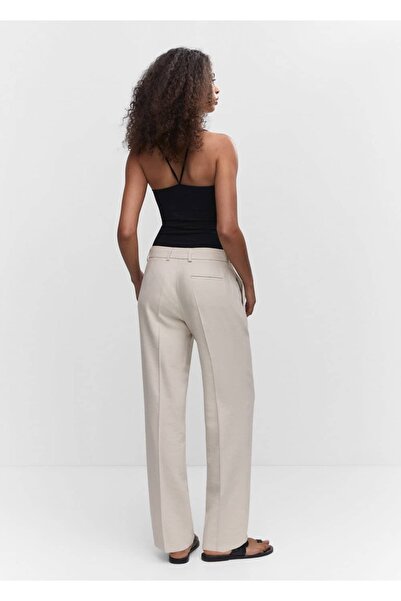 MANGO Woman Pilili düz kesim pantolon