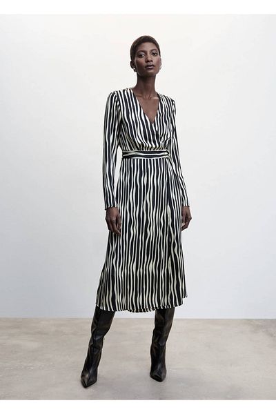 MANGO Woman Ριγέ Μίντι Φόρεμα