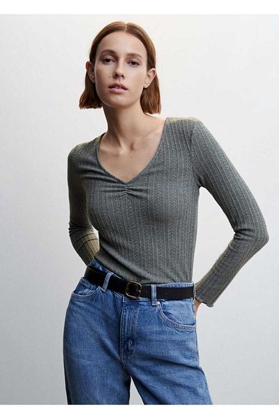 MANGO Woman Tricou cu mânecă lungă cu volane