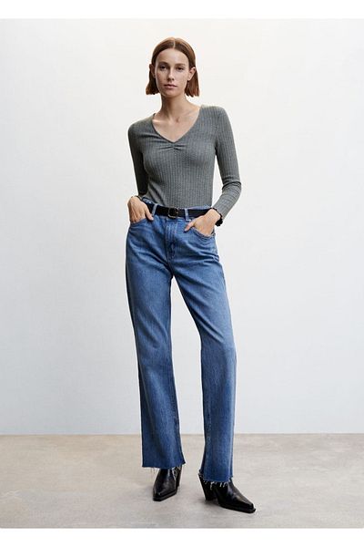 MANGO Woman Tricou cu mânecă lungă cu volane