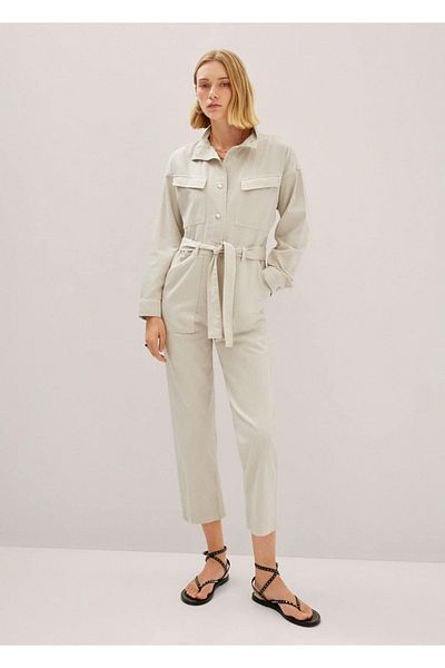 MANGO Woman Wiązany dżinsowy kombinezon