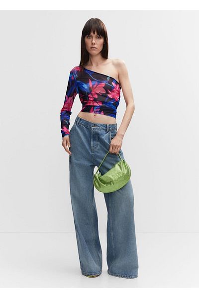 MANGO Woman Floral asymmetric tulle blouse