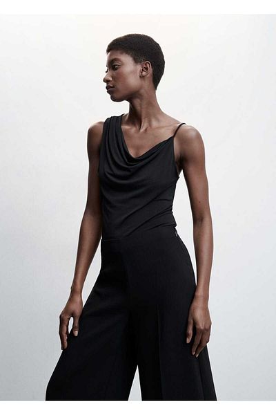 MANGO Woman Draped Collar Asymmetrical Blouse
