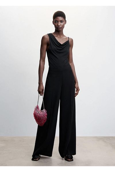 MANGO Woman Draped Collar Asymmetrical Blouse