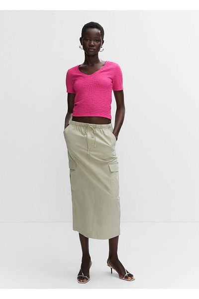 MANGO Woman Tricou cu decolteu în V texturat