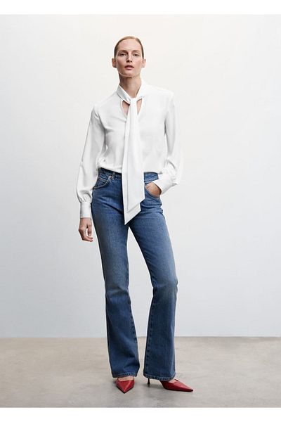 MANGO Woman Flowy Δαντελωτή Μπλούζα