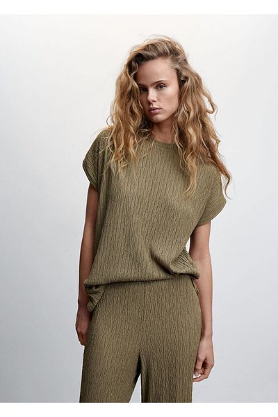 MANGO Woman Off Shoulder Woven T-Shirt
