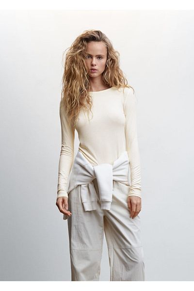 MANGO Woman Langärmliges, geripptes T-Shirt