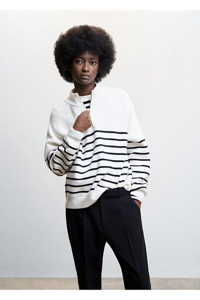 MANGO Woman Gestreifter Pullover mit Reißverschluss