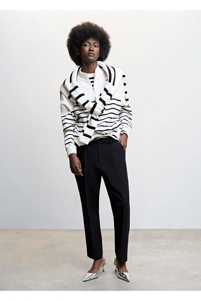 MANGO Woman Gestreifter Pullover mit Reißverschluss