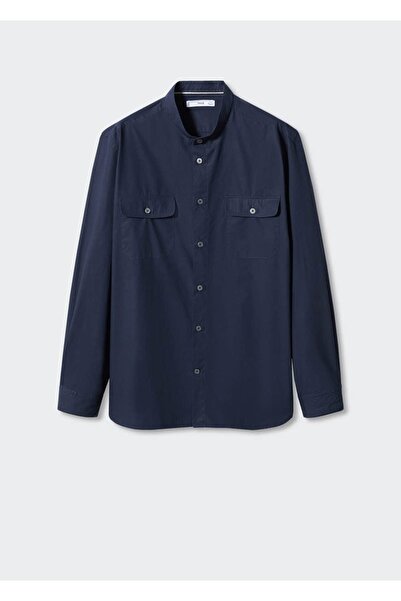 MANGO Man Βαμβακερό πουκάμισο με γιακά hakim με λεπτή εφαρμογή