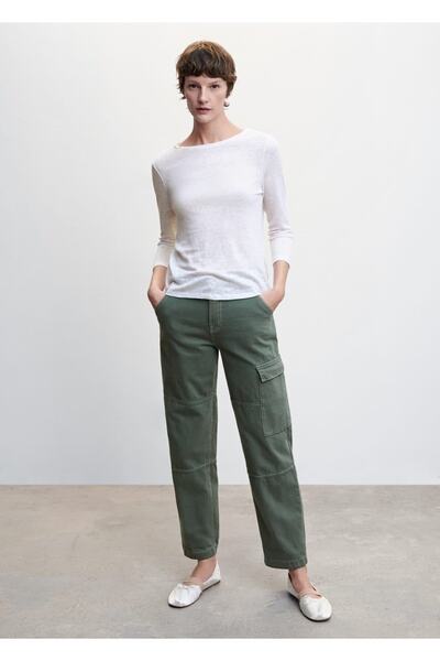 MANGO Woman Μακρυμάνικο λινό μπλουζάκι