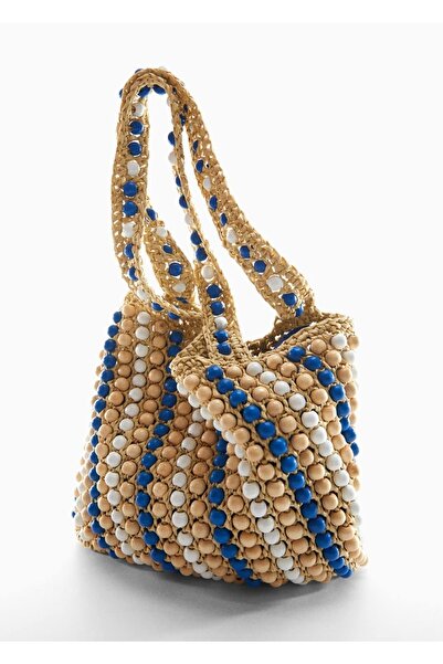 MANGO Woman Boncuklu Doğal Elyaf Çanta