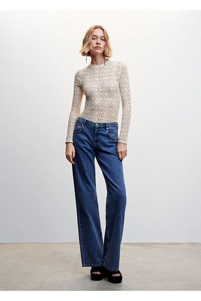 MANGO Woman Tricou brodat semitransparent