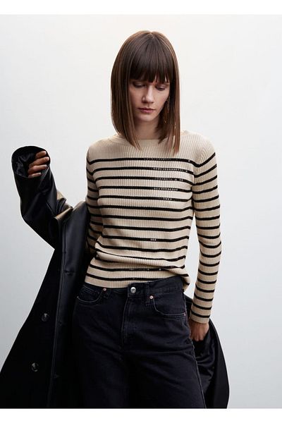 MANGO Woman Sequined Striped Sweater