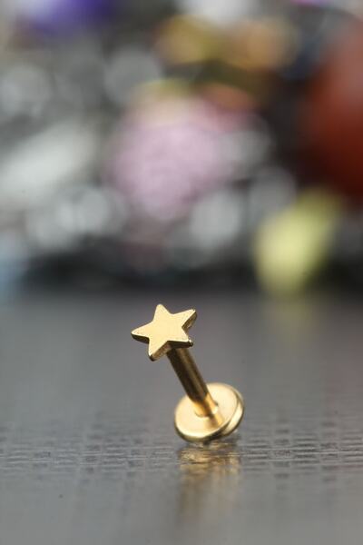 depozoom 316l Cerrahi Çelik Tragus Kıkırdak Helix Labret Yıldız Piercing Gold