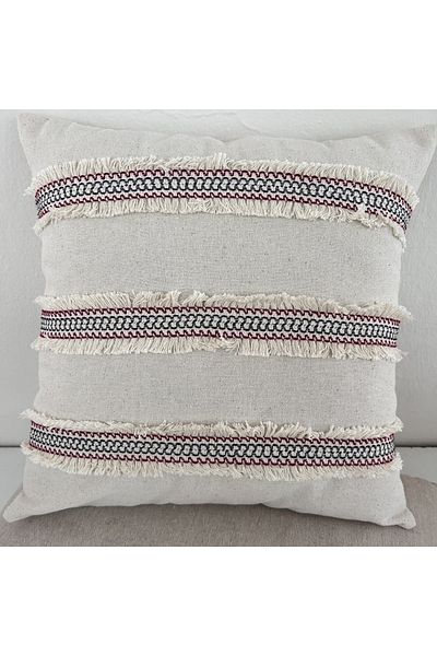NDC HOME Mini Double Tassel Linen Cream Throw Pillow Cushion Cover (43 x 43)